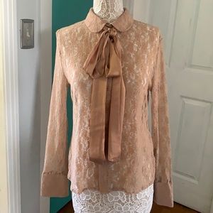 Kardashian Kollection Nude Floral Lace LS Top